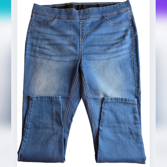 D&Co Pull-On 1X Skinny Jeans High Rise Stretch Blue Denim Comfy Fall Fun Bx-3161 - Picture 1 of 11